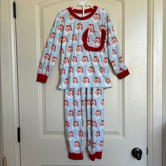 Sz5-6 Blue Knit Santa Pajamas - Picture 1 of 6